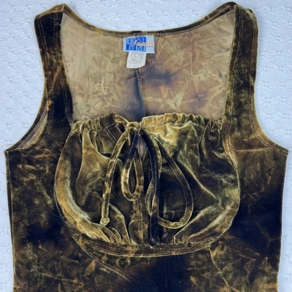 Vintage DM Jeans Tank Dress Girls Small Tie Front Tie‎ Dye Velvet USA Whimsigoth